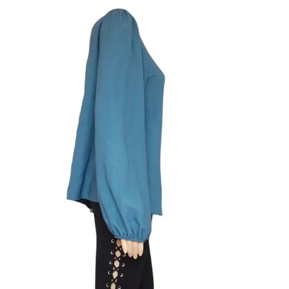 Francesca's Blue Rain Balloon Sleeve Blouse - Picture 3 of 5